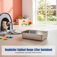 Cat Litter Box Cabinet, Vintage Style, Doubletier, Semi-Enclosed, Odor Control, Antispray, PVC