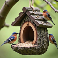 Hanging Bird Feeder Rustic Bird Feeder with Roof Portable for Yard, Patio