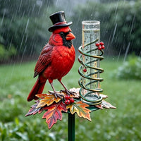 Cardinal Rain Gauge Autumn Leaves Garden Decor Outdoor for Yard
