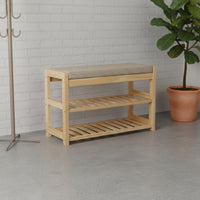 Solid Wood Wooden Hall Tree Bench 3-in-1 Design Entryway Hall Tree with Storage Bench Cushioned Seat Household Furniture Space Saving for Hallway