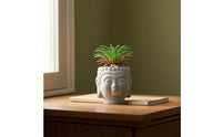 Cement Pot with Raised Pattern Carved Cement Planter Stone-Look for Desk, Office