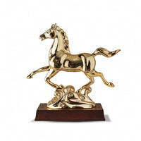 Horse Statue with Wooden Base Designed Running Horse Ornament Carved Sculpture for Housewarming