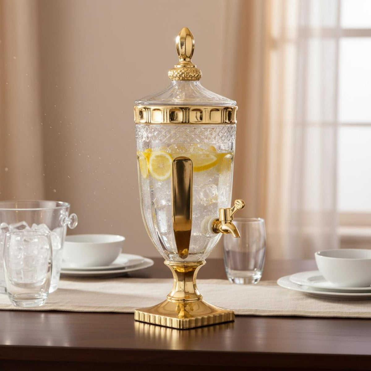 Glass Beverage Dispenser with Spigot Transparent Structure Large Capacity Water Dispenser Vintage Design Beverage Jar Easy To