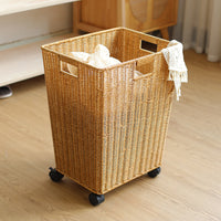Large American Style Laundry Hamper with Wheels, Light Luxury, Wicker Look, Plastic, for Bathroom