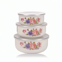 3 Pieces Enamelware Nesting Bowls Nested Storage Bowls with Lids Reusable