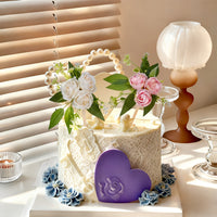 Three-Head Rose Cake Flower Artificial Forest Cake Topper for Wedding Birthday Decoration