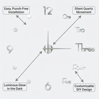 3D DIY Frameless Large Wall Clock, Home Decor, Minimalist Pointer Digital Display, Large Wall Clock for Living Room Home Office, Battery Operated