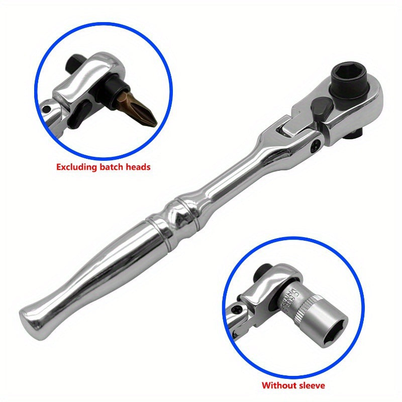 High-Spec 2-in-1 Mini Ratchet Wrench with Swivel Head and Double-End Socket