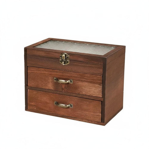 Jewelry Box with Drawers Embossed Floral Pattern Jewelry Box with Glass Lid