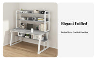 Study Table with Bookshelf Space-saving Office Desk Computer Workstation Storage Shelves Multi-tiered Hutch Steel Frame Suitable for Small Areas Dorm Room Bedroom