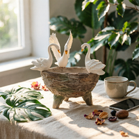 Swan Garden Sculpture Planter Textured Swan-Shaped Planter Hand-Painted Home Decor for Courtyard