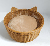 四季通用猫窝猫篮子 圆形塑编猫耳朵筐 保暖垫子半封闭宠物篮
