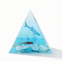 Coastal Pyramid Ornament with Shells Clear Resin Pyramid Elegant Paperweight Shining for Bedside Table