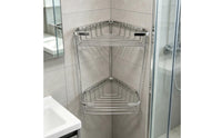 Corner Washroom Rack Double-Layer Washroom Storage Rack Stainless Steel Triangular Wire Basket for Small Apartments, Dorm Rooms