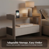 Nightstand with Drawers and Shelf Charging Single-Drawer Table with Shelf Minimalist Design Bedside Cabinet for Students, Hotel Room, Hallway