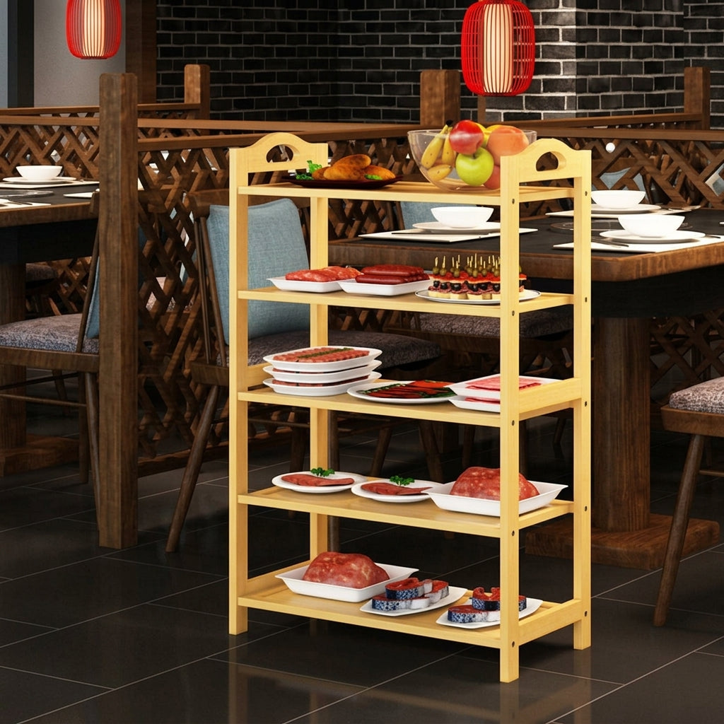 Freestanding Wooden Food Display Rack, Buffet Risers, Restaurant Kitchen Display Unit, Modern Hot Pot Food Stand