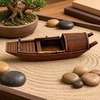 Wooden Boat Ornament Wood Grain Finish Table Decoration Mini