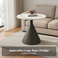 2 Pieces Round Pedestal Table Set Modern Contemporary Coffee Table Side Table Nesting Table Mineral Texture Top Sleek Metal Base Suitable for Homeowners Apartment Dwellers Small Areas