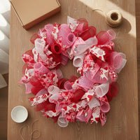 Valentine Wreath Shape-Holding Pink Ribbon Wreath Glittery for Door, Window