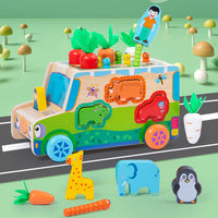 Wooden Animal Pairing and Pulling Radish Toy Car for Toddlers