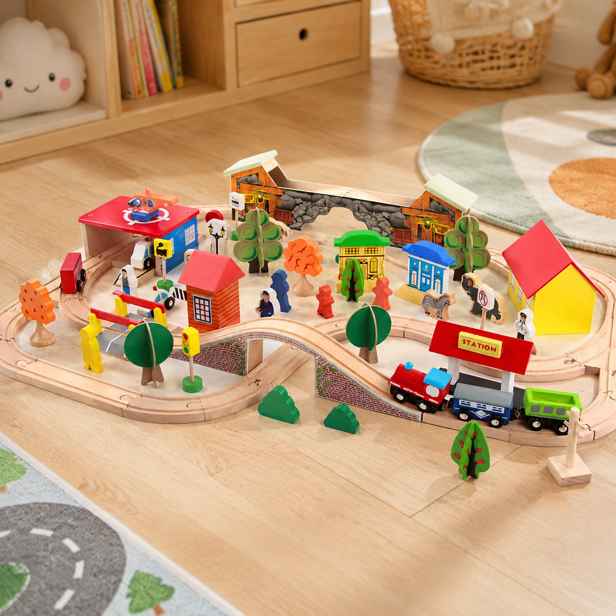 Wooden Rail Set Train Toy 78 Pieces For Ages 4+ DIY Assembly Toy Educational Toy
