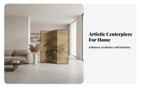 Foldable Design Chinese Landscape Folding Screen Traditional Oriental design 4-Panel Art Divider Vintage Aesthetic Privacy Partition Freestanding for Interior Decorators, Restaurant Owners, Office Managers, Living Room, Bedroom, Studio Apartment