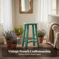 Round Top Rustic Stool French Country design Round Pedestal Holder Distressed Finish Farmhouse Decor for Homeowners, Cafe Owners