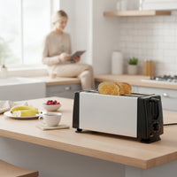 Brushed Stainless Steel Long-Slot Toaster 6-Setting 2-Slice Toaster Automatic Rise up Appliance Compact for Students, Office Workers, Small Kitchens, Dorm Rooms