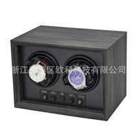 2-Slot Ebony Wood Grain Automatic Watch Winder Box with Digital Display