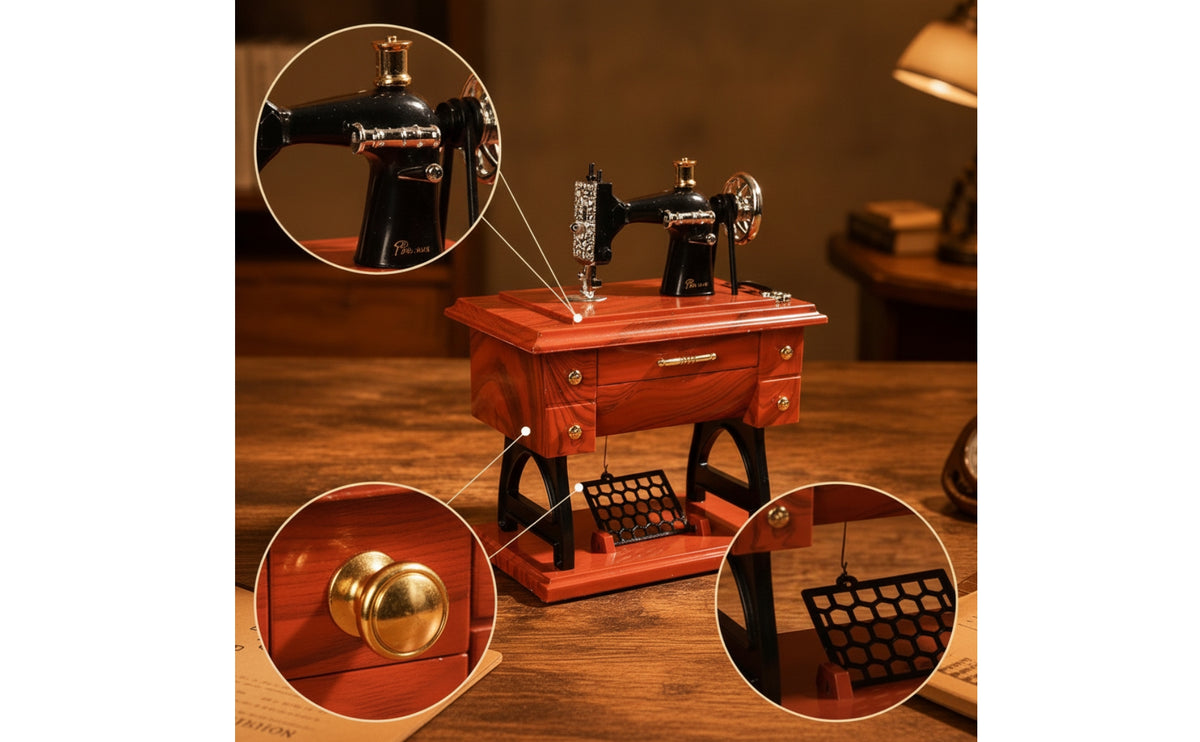 Vintage Mini Stitching Device Music Box Vintage Mini Stitching Device Music Box Tabletop Ornament for Collectors, Desk, Shelf, Display Cabinet
