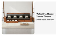 Solid Wood Storage Sofa Four-Season Use Chinese Design Couch Set Dense Foam Walnut Sectional Couch for Families, Adults, Home Entertainment Space