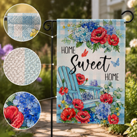 Seasonal Hydrangea Butterfly Garden Flag Double-Sided Linen Outdoor Decoration for Spring Summer