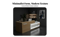 L-Shaped Reception Desk with LED Easy to Clean Glossy Finish Reception Counter Comprehensive Storage Area Front Desk for Retailers, Hotel Lobby