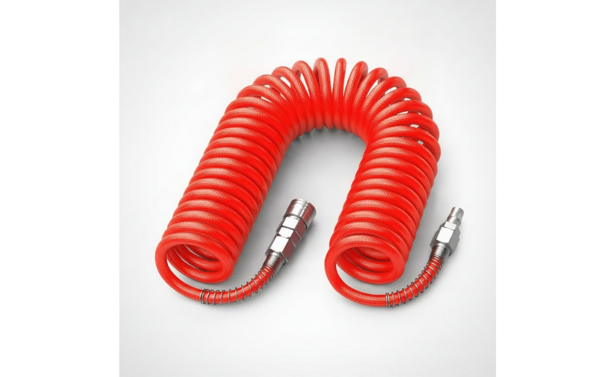 Antiburst-Resistant Polyurethane Recoil Air Hose Thickened Pneumatic Hose with Metal Fittings High-Visibility Flexible for Mechanics, DIYers, Workshops, Garages