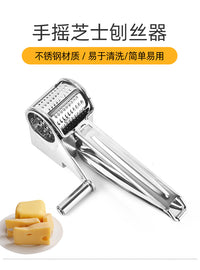 Hand-Cranked Stainless Steel Cheese Grater with Three Interchangeable Heads