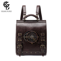 GEARDUKE Women's Vintage Industrial Backpack with Embossed PU, Medium Size