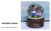 Glittering Bear Couple Snow Globe Automatic Snowfall Light up Crystal Ball Hand Painted for Children, Kids, Home Decor, Bedroom, Living Room