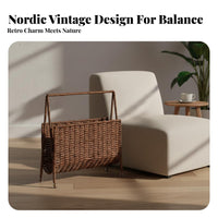 Faux Rattan Magazine Rack Multi-Functional Hand Woven Magazine Holder Space Saving Wicker Pattern Book Basket for Living Room, Bedroom, Washroom