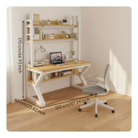Writing Desk with Bookshelf and Pegboard Multi-Layer Storage Complete Workstation Desk K-Shaped Steel Frame Home Furniture for Students