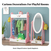 2 Pieces childs' Valet Stand Featuring Mirror Cartoon Design Young Child Playtime Costume Station Promotes Organization Easy