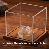 Acrylic Display Case with Wooden Base | Dustshielded Enclosure, Memorabilia Display Box with walnut Base, for Shelf