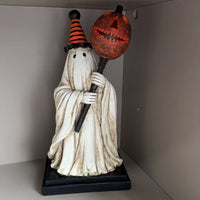 Lighted Vintage Ghost Figurine with Pumpkin for Halloween Decor