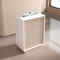 Small Reception Desk Minimalist Front Desk Modern Cashier Stand Sturdy Particleboard Structure with Ample Storage Suitable for Shop Salon Lobby Office