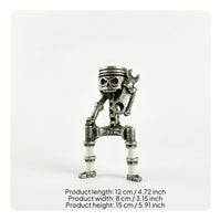 Mechanical Statue Silver Toned Robot Compact Ornament for Office
