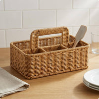 Divided Imitation rattan Basket Easy to Clean Rattan Organizer Tray Sturdy Frame Multi Compartment Storage Tray