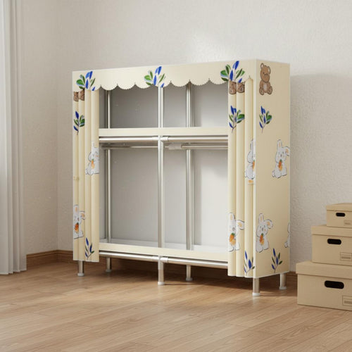 Textile Wardrobe 4-shelf Standing Storage Closet Organizer Sturdy Construction Hard-wearing Cover Easy Assembly Suitable for Adults Bedroom Rental Apartment Home