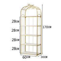 Nordic Floor Standing Shelf Elegant Design Gold Metal Frame Bookcase Sturdy & Stable Multi-Tier Metal Bookshelf for Living Room, Beauty Shop, Entryway