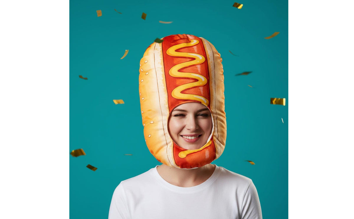Photo Prop Hot Dog Hat Cute Hot Dog Head Cover Soft Material Fuzzy Food Hat Comfortable for Festivals