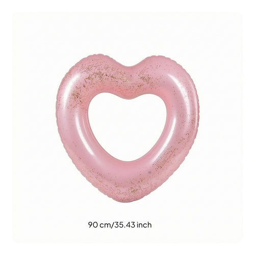 Glitter Heart Floatie Glossy Heart-Shaped Inflatable Easy Inflate and Deflate
