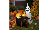 Outdoor Inflatable Ghost with Pumpkin Cart Quick-Inflate Inflatable Ghost with Pumpkin Lighted Halloween Decoration with LEDs Self-Inflating for Lawn, Garden